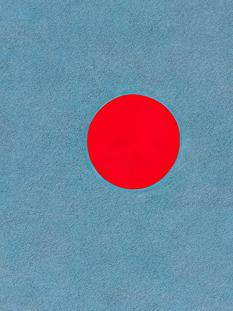 Art minimaliste : Cercle rouge sur texture bleue