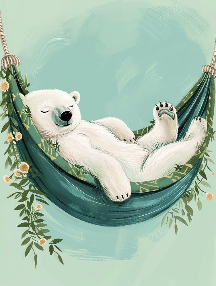 Polar Bear Napping In A Hammock Storybook Illustration 1