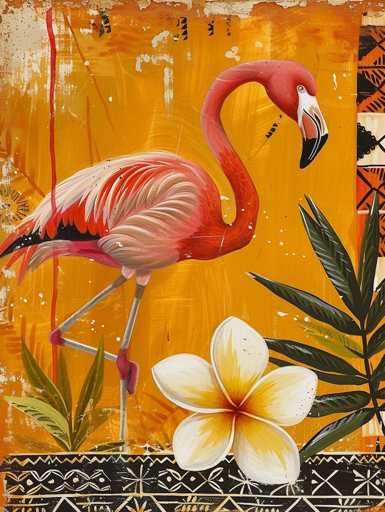 Greater Flamingo And Tiare Flower Boho Print 4