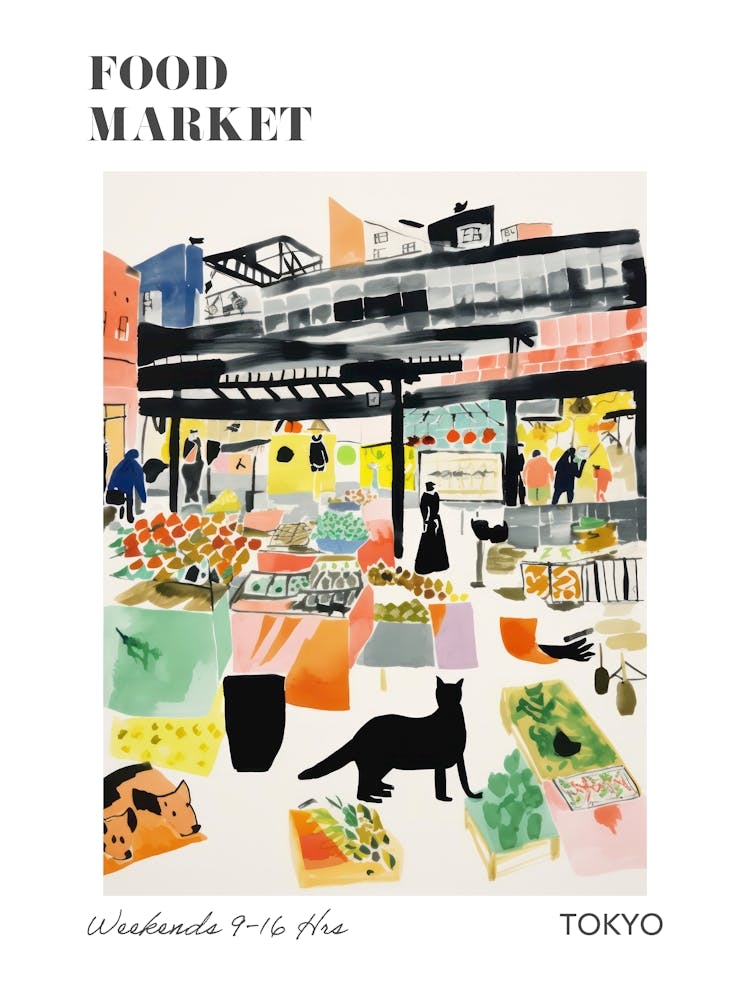 The Food Market In Tokyo 2 Illustration Poster
