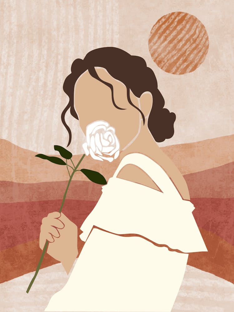 Boho Mid Century Modern Faceless Woman Portrait