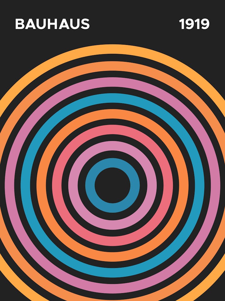 Bauhaus 1919 Multi color Circle Pattern, geometric, exhibition, cool, circles, vibes, bauhaus, vintage, retro, preppy, minimal, aesthetic, dorm, decor, funky, groovy