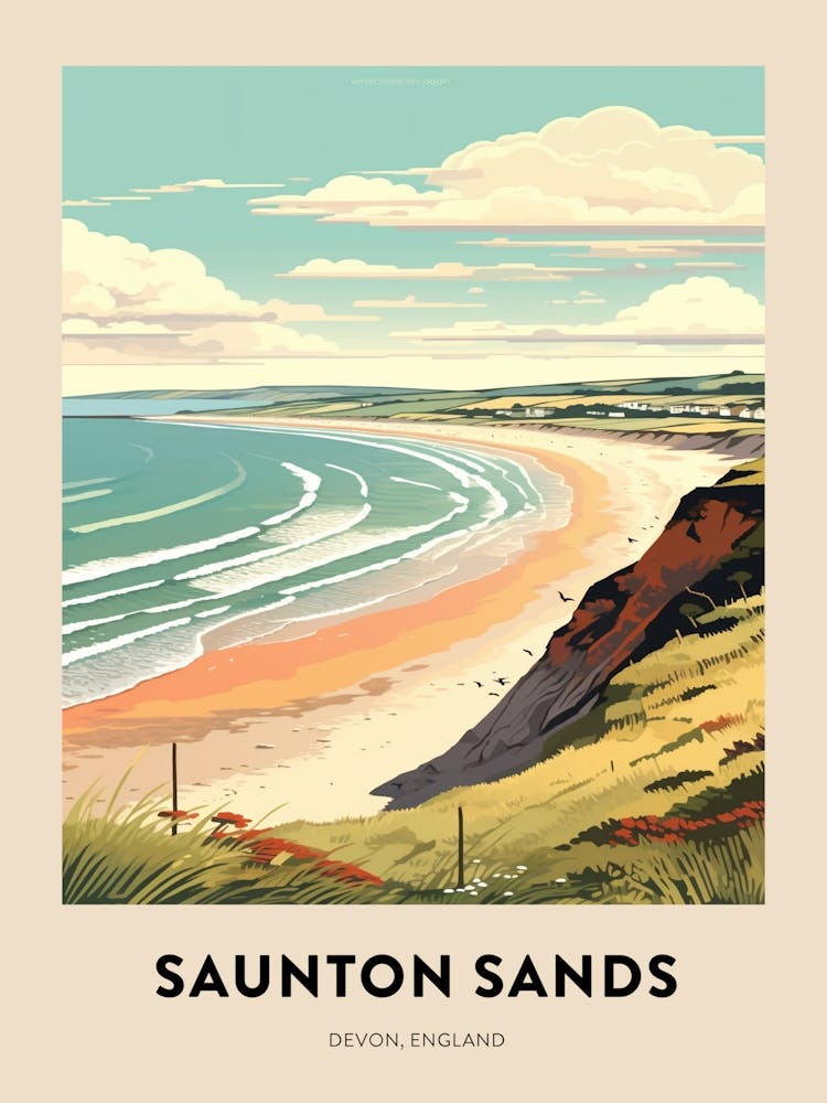 Devon Vintage Travel Poster Saunton Sands