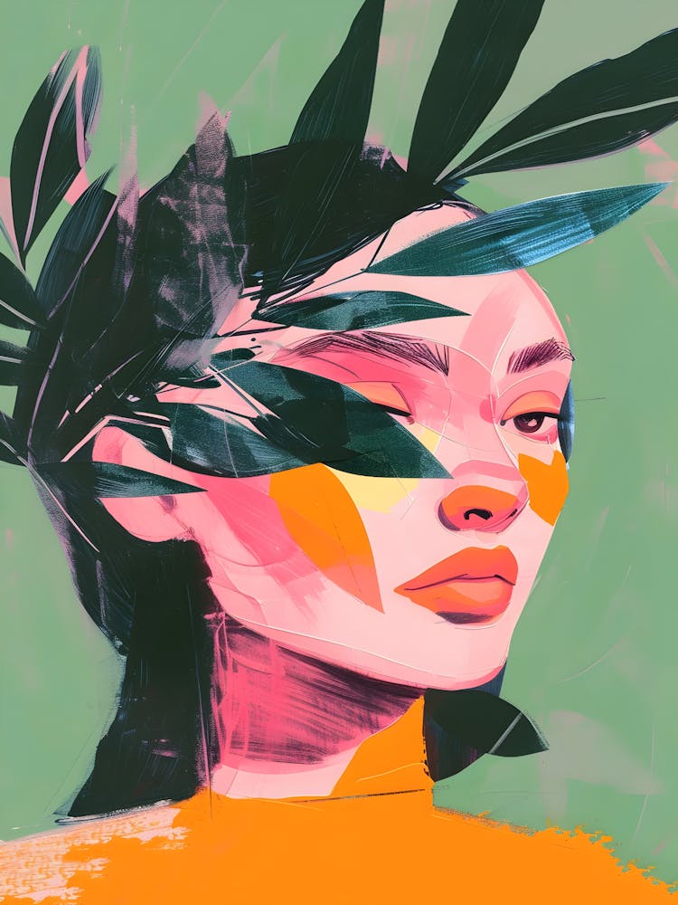 Asian Girl With Leaves