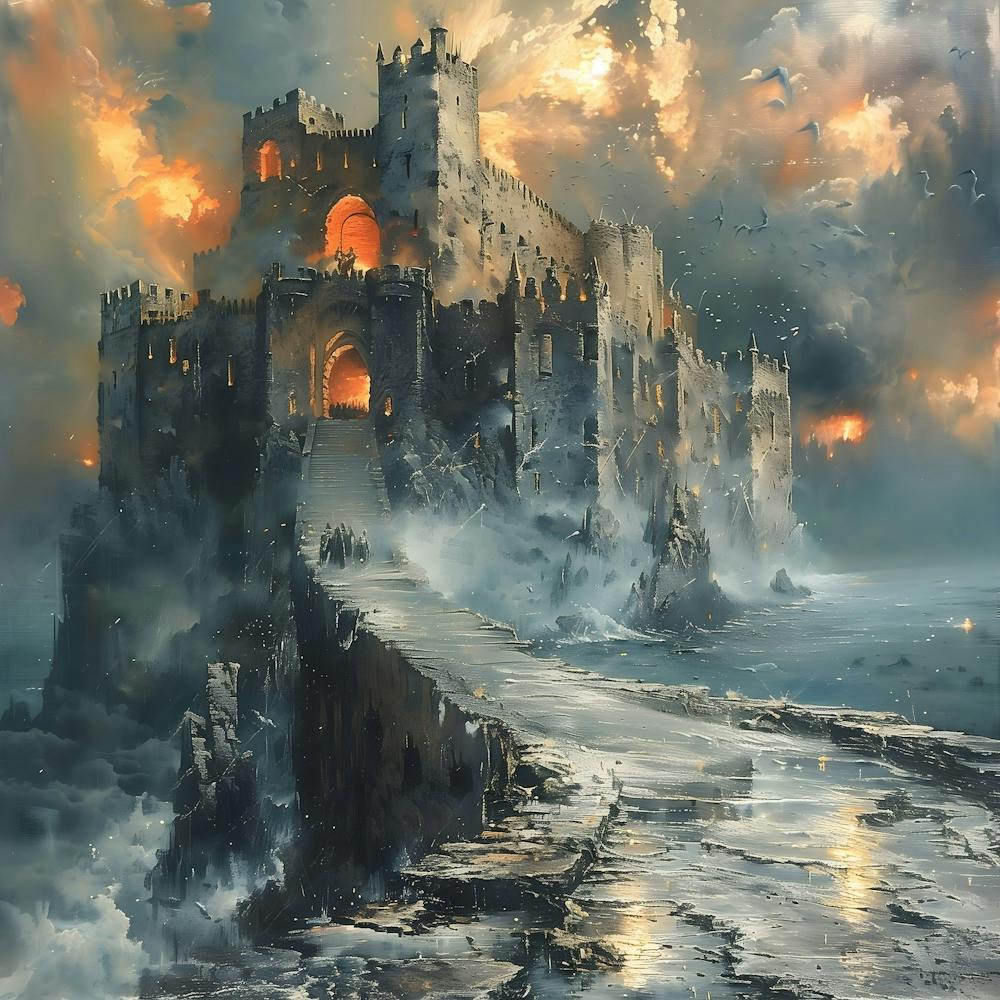 Castle On The Sea, In Warm Colors, Impressionism, Surrealism