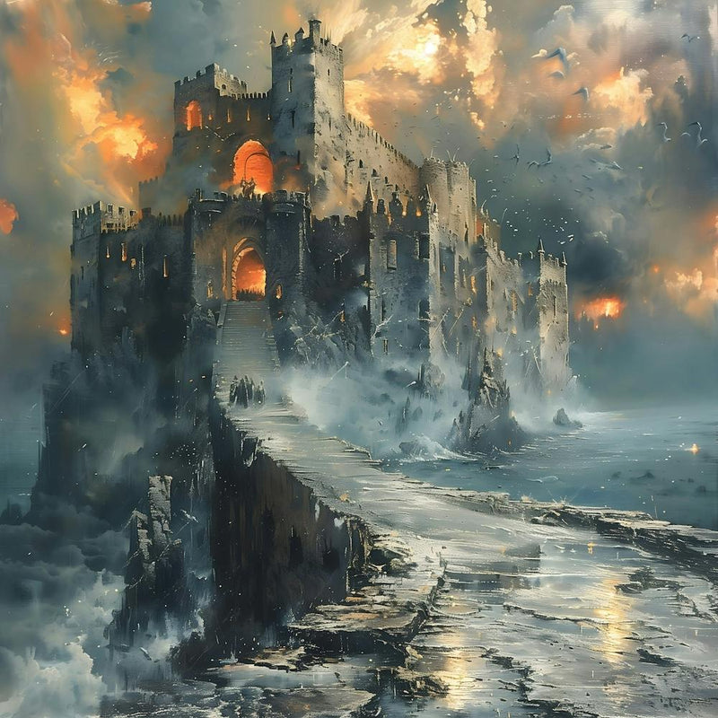 Castle On The Sea, In Warm Colors, Impressionism, Surrealism