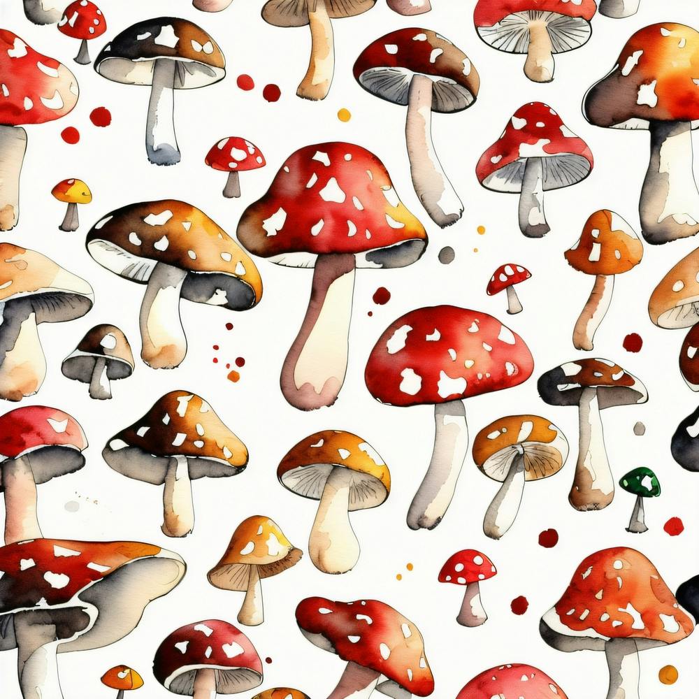 Watercolour Red Mushrooms pattern