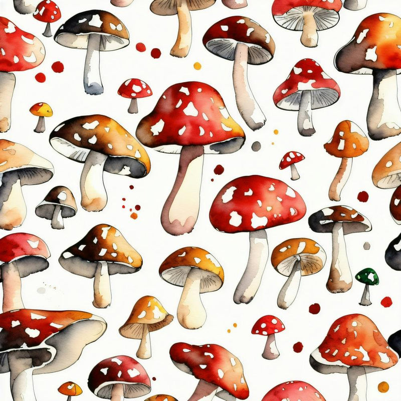 Watercolour Red Mushrooms pattern