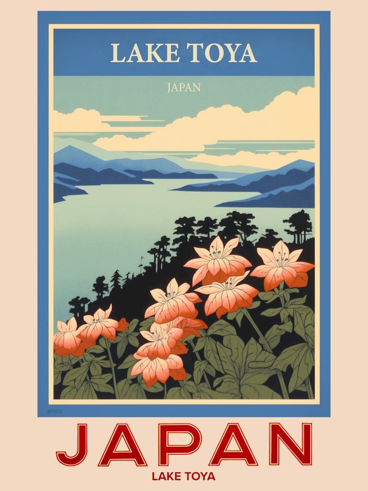 Lake Toya, Visit Japan Vintage Travel Art 3 Poster
