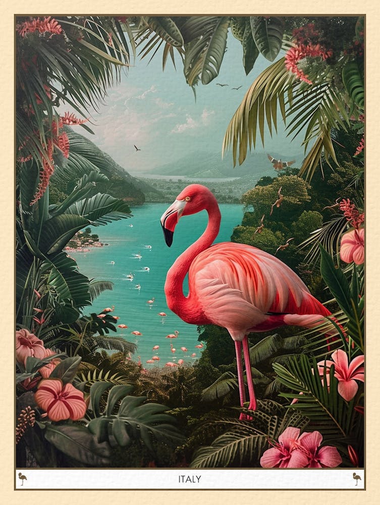 Greater Flamingo Italy Tropical Illustration 2 Poster