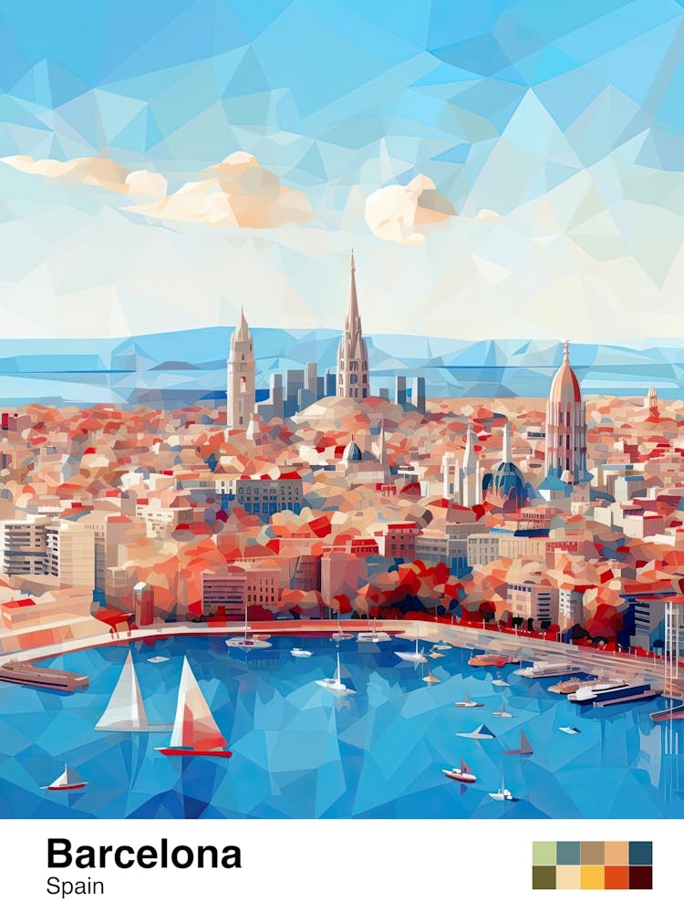 Barcelona, Spain, Geometric Illustration 2 Poster