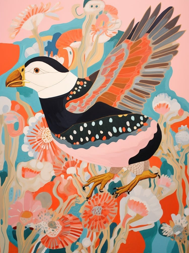 Maximalist Bird Painting Puffin