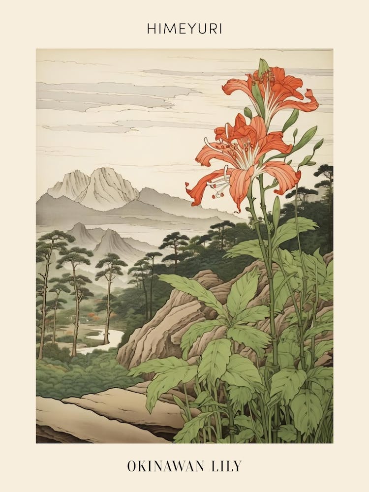 Himeyuri Okinawan Lily Japanese Botanical Illustration Poster