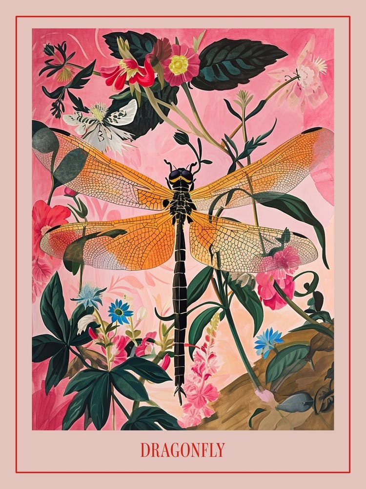 Floral Animal Painting Dragonfly 1 Poster