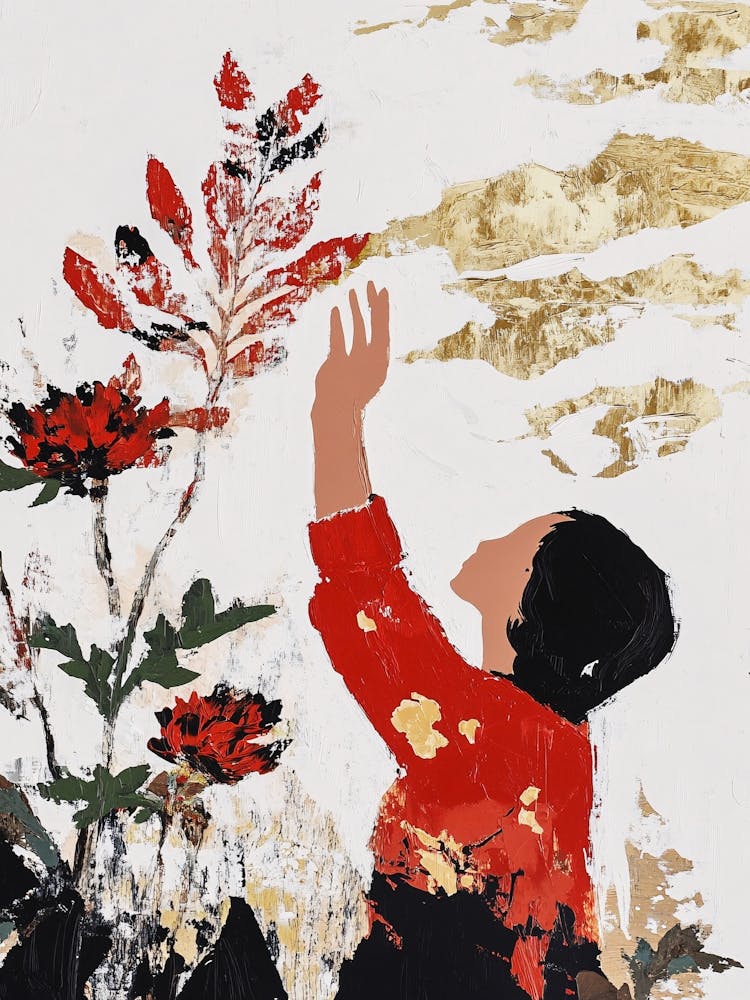 Girl Reaching For Flowers