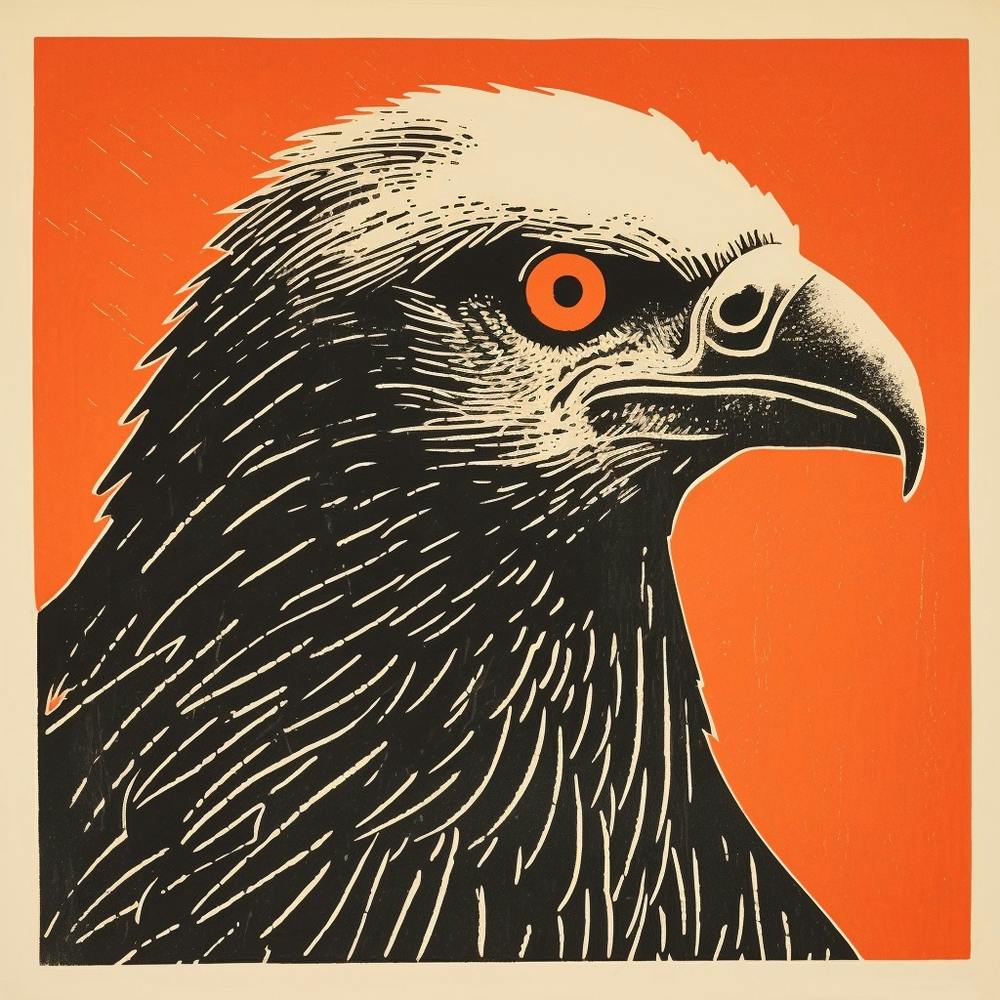 Retro Bird Lithograph Crested Caracara 2