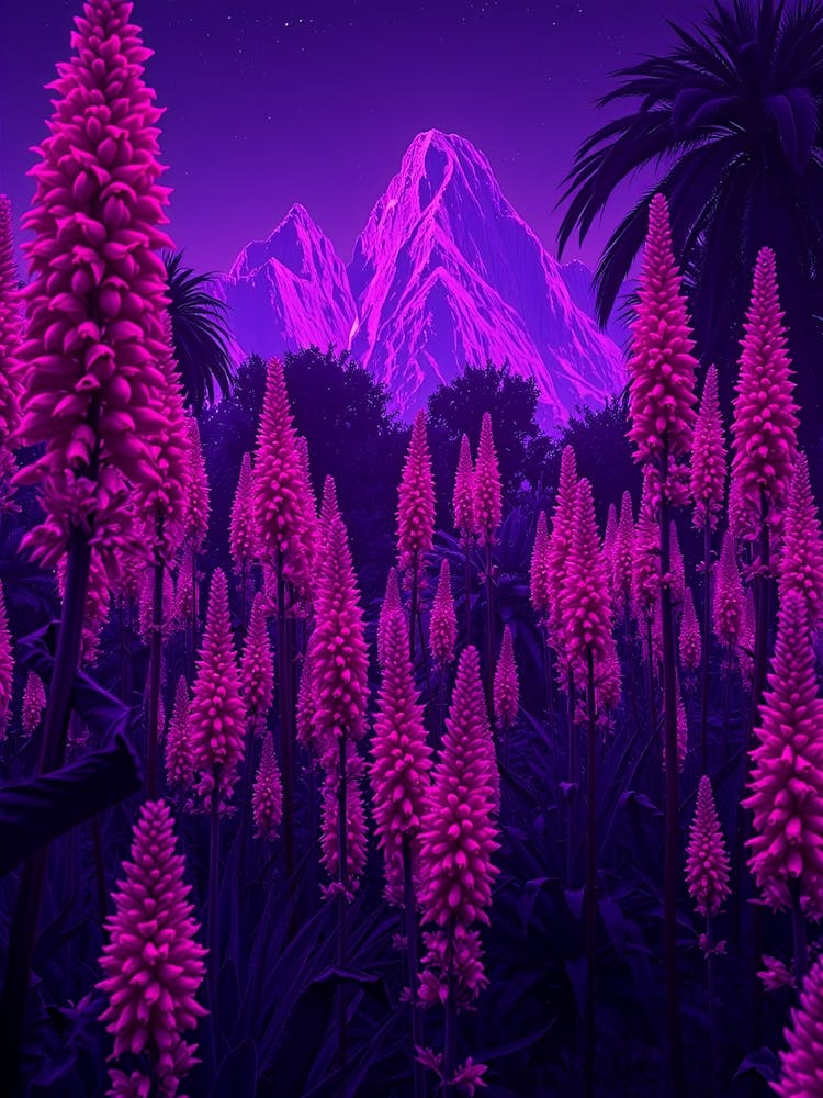 Fleurs Violettes Dans Le Ciel Nocturne