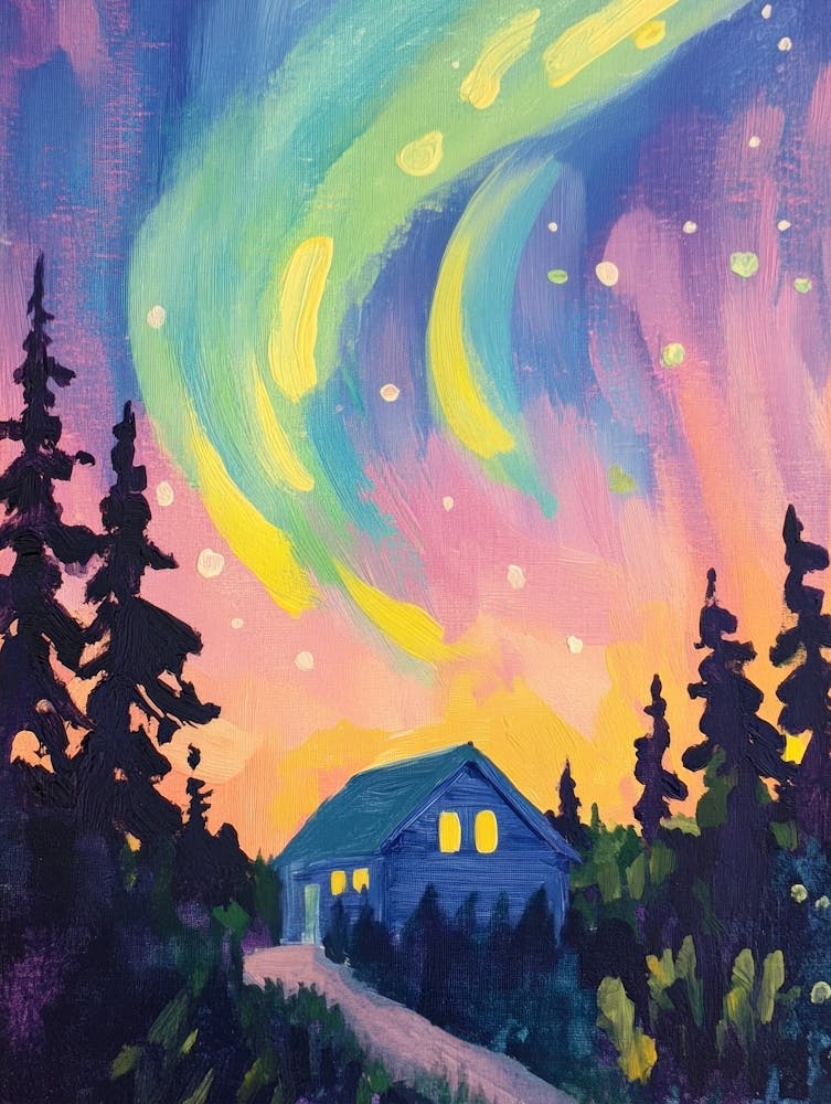 Northern Lights Gouache Painting