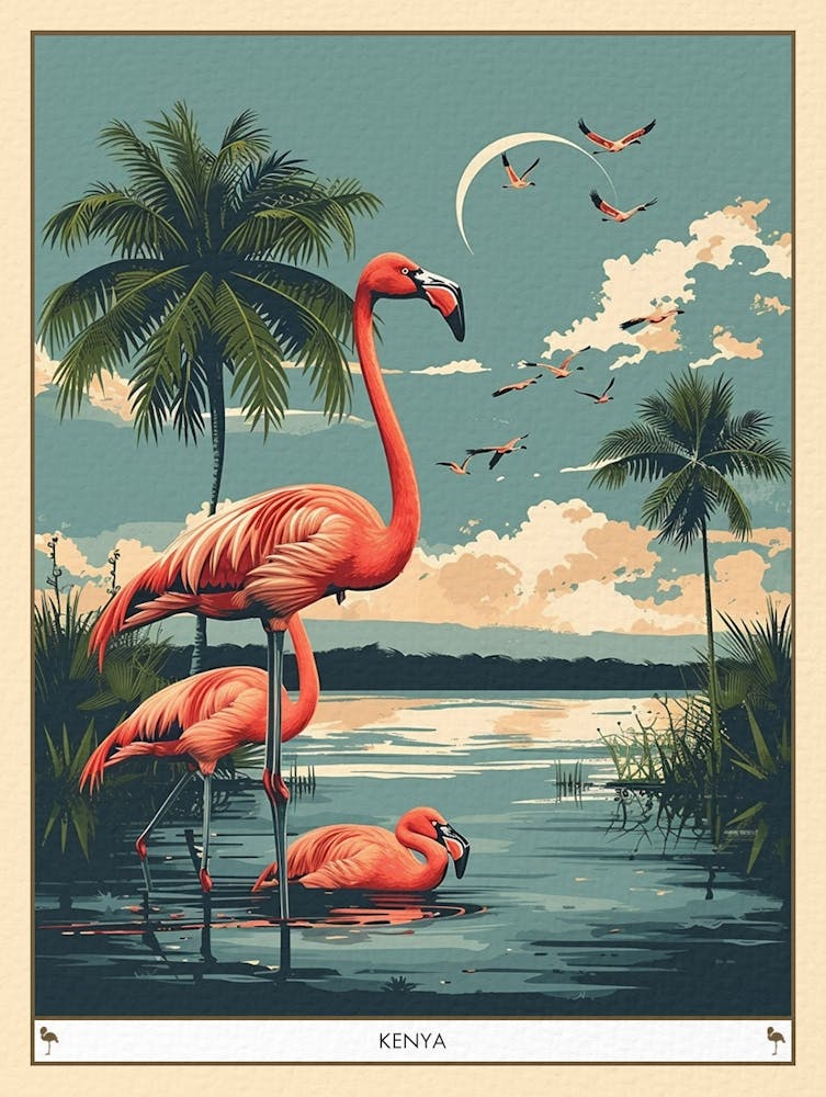 Greater Flamingo Kenya Tropical Illustration 7 Poster