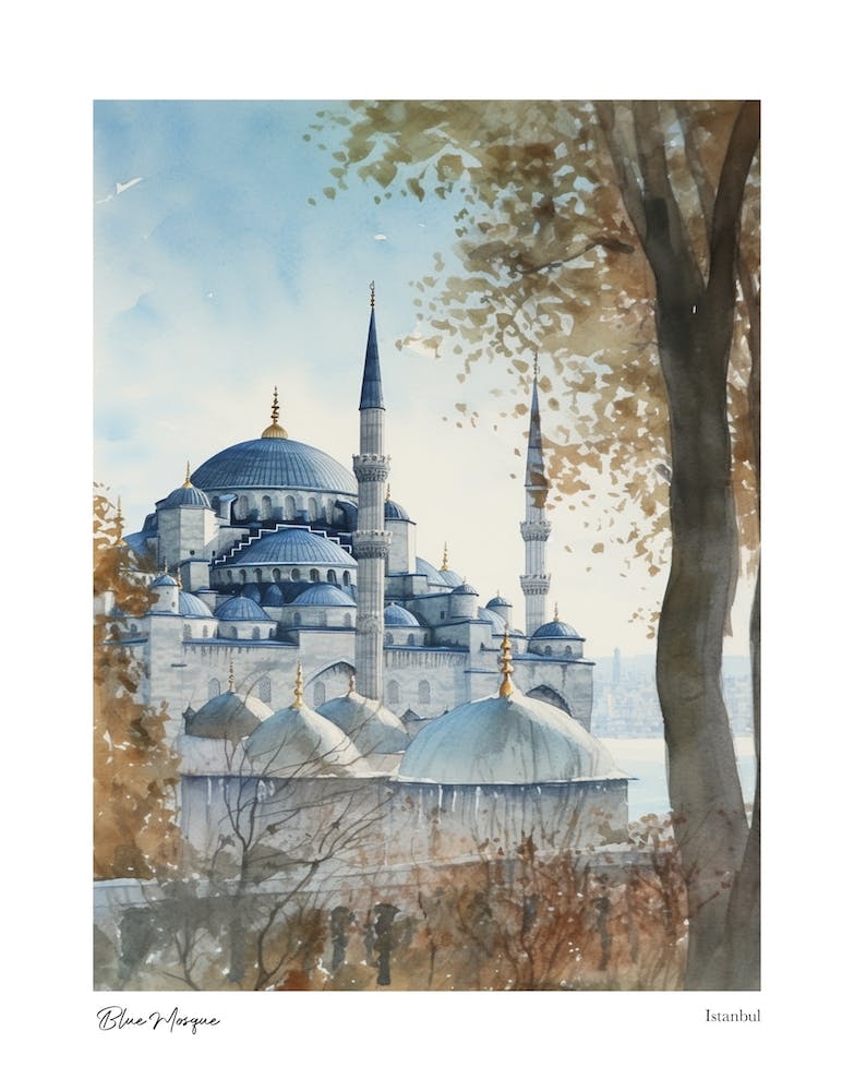 Blue Mosque, Istanbul 2 Aquarell-Reiseposter