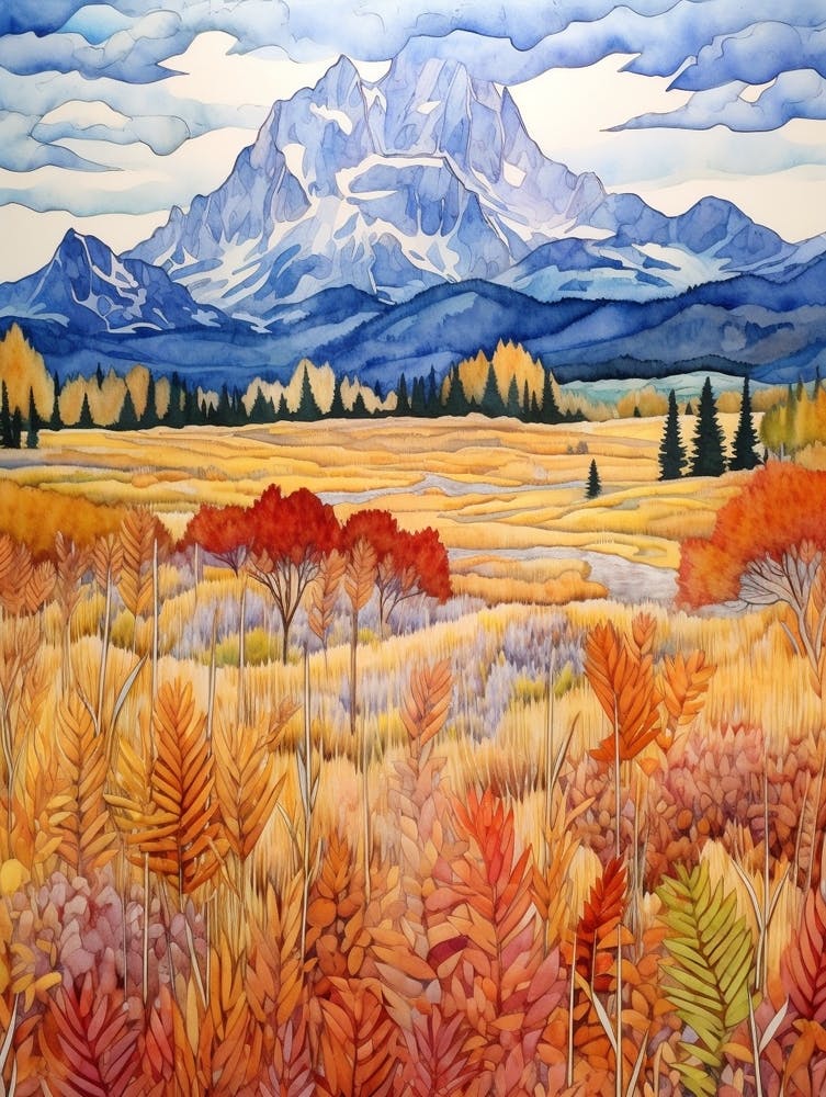 Autumn National Park Painting Grand Teton National Park Wyoming Usa 4