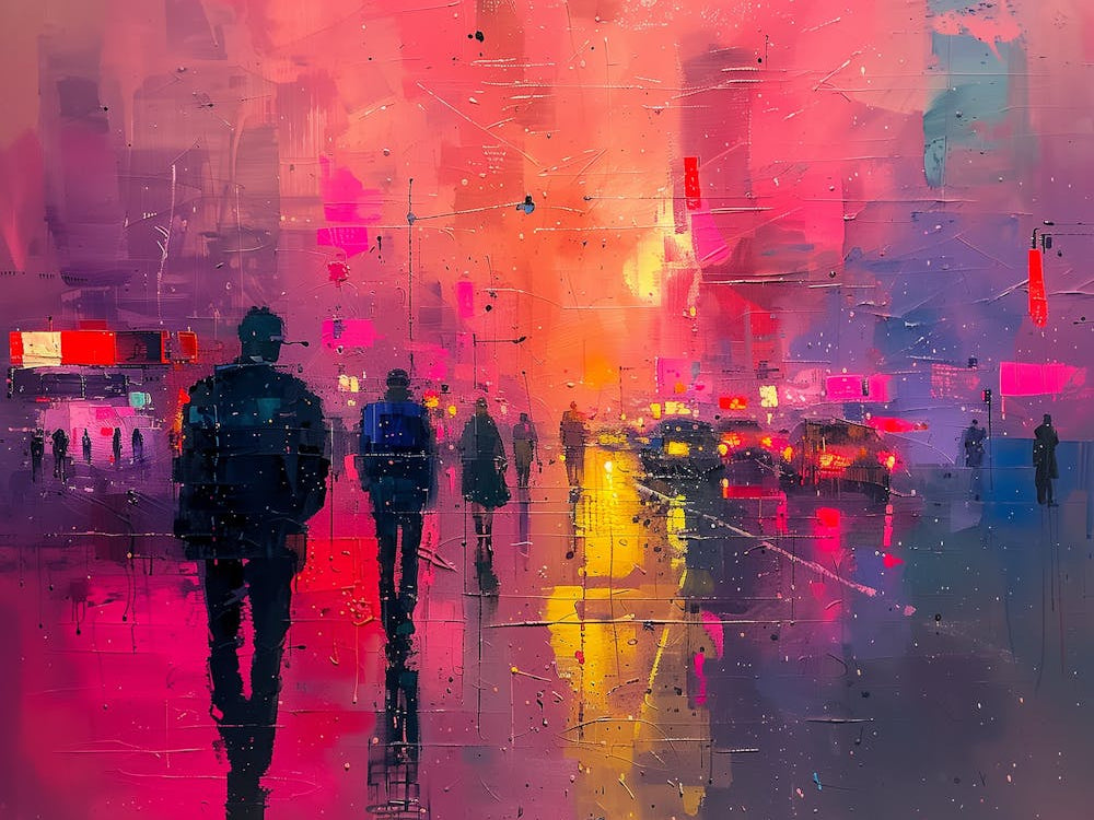 Abstract Of People Walking In The Rain