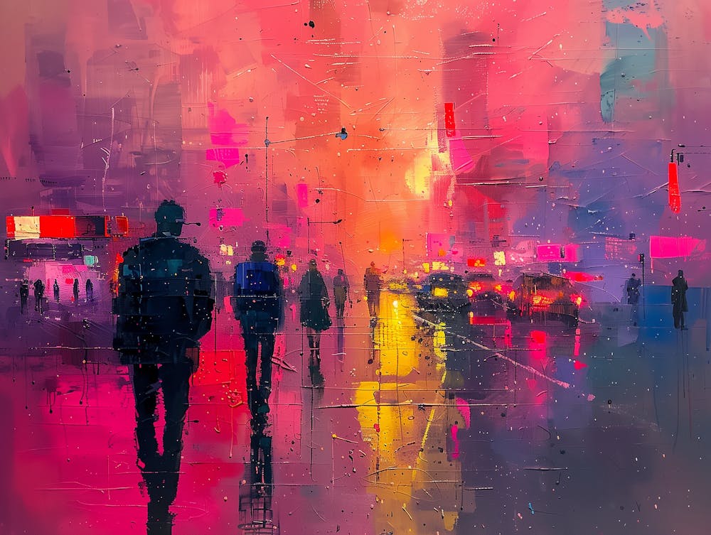 Abstract Of People Walking In The Rain