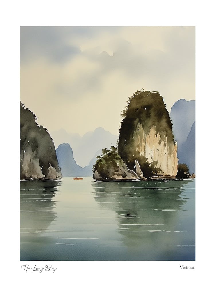 Ha Long Bay, Vietnam 1 Watercolour Travel Poster