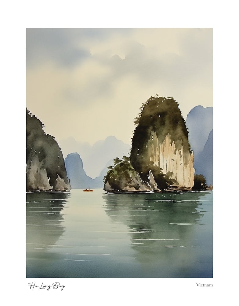 Ha Long Bay, Vietnam 1 Watercolour Travel Poster