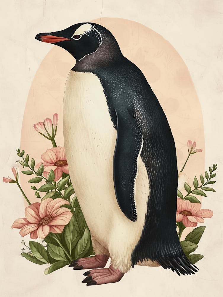 Adlie Penguin Laurie Island Vintage Botanical Painting 1