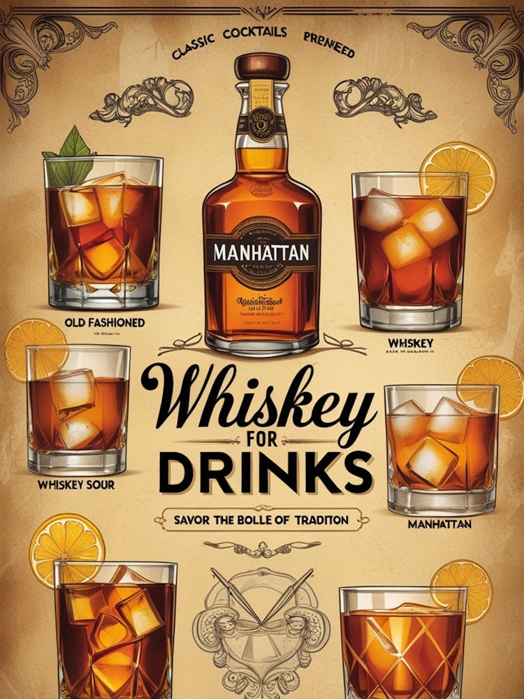 Manhattan Whiskey Drinks Poster