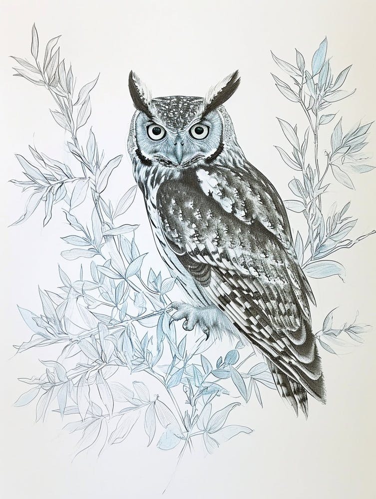 Collared Scops Owl Drawing 1