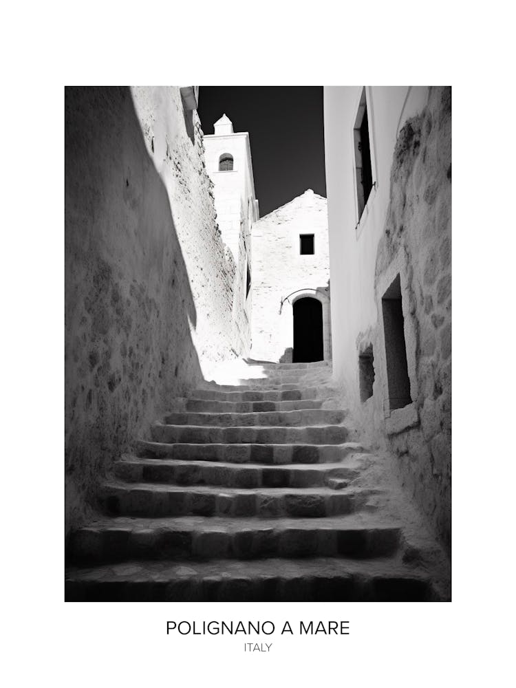Poster Of Polignano A Mare, Italy, Black And White Photo 1