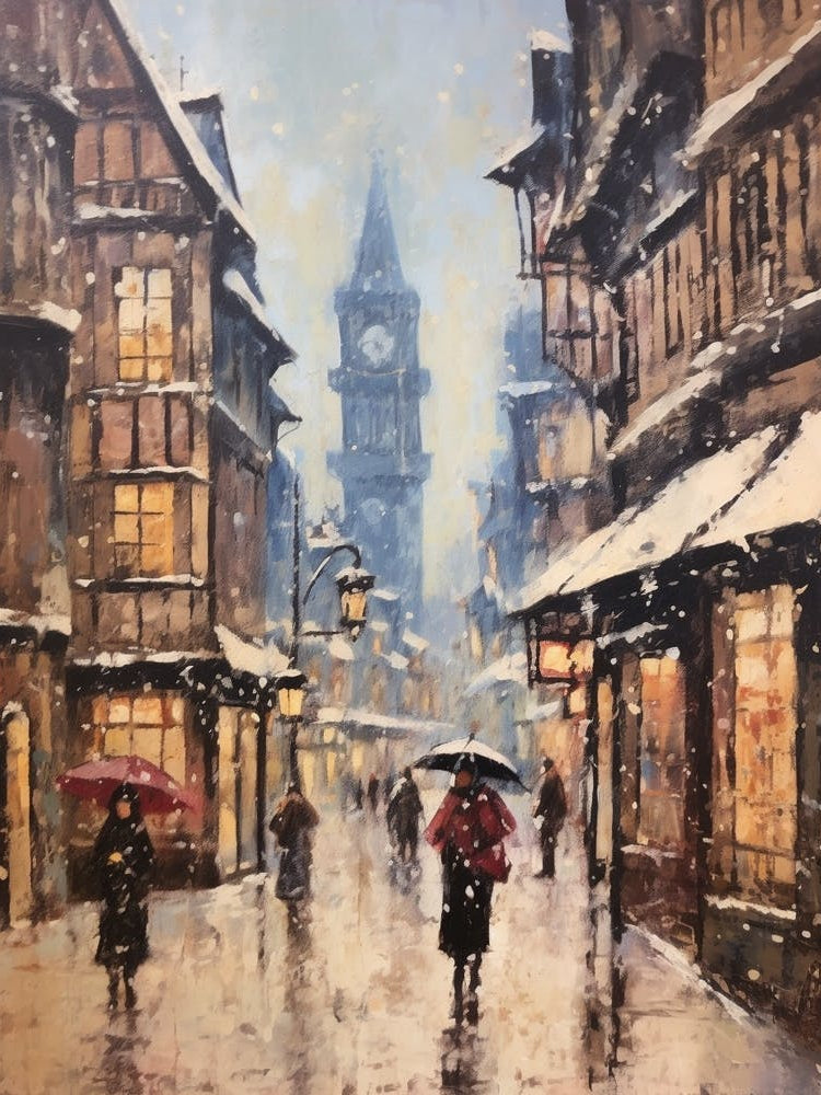 Vintage Winter Painting Strasbourg France