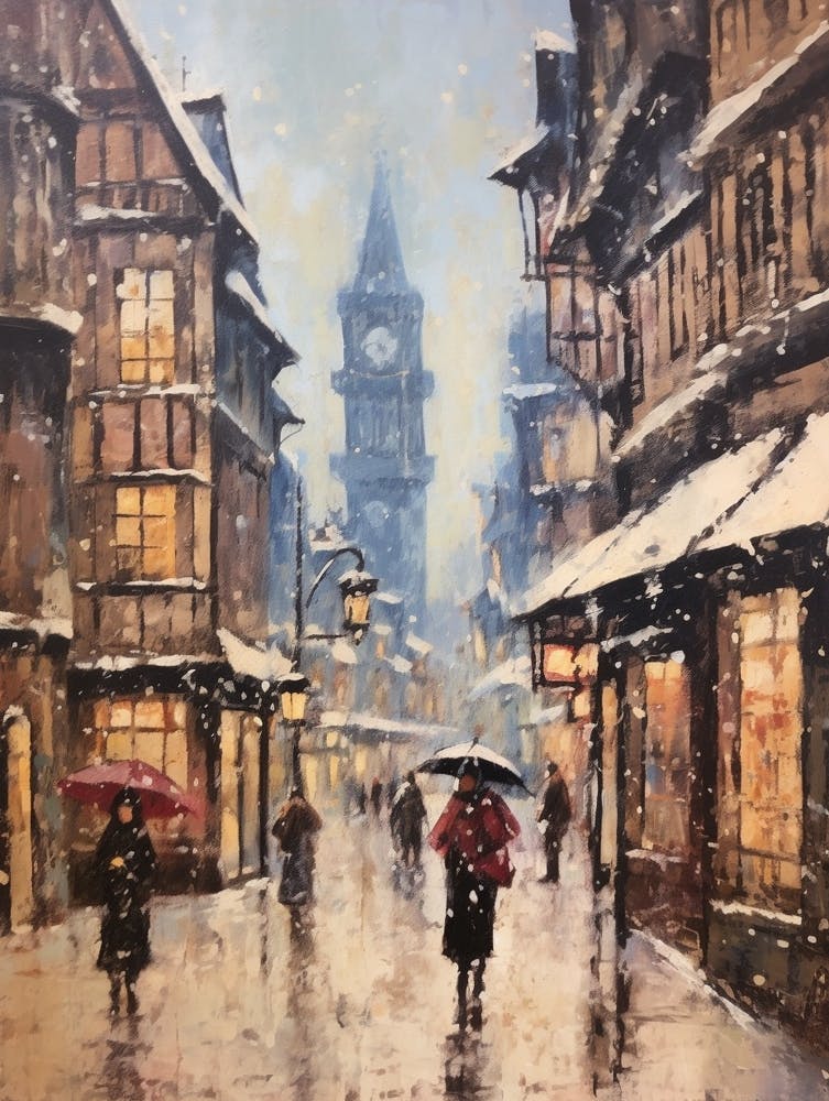 Vintage Winter Painting Strasbourg France