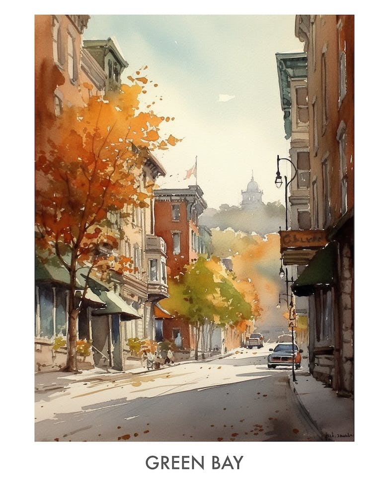 Green Bay Watercolor 1travel Poster
