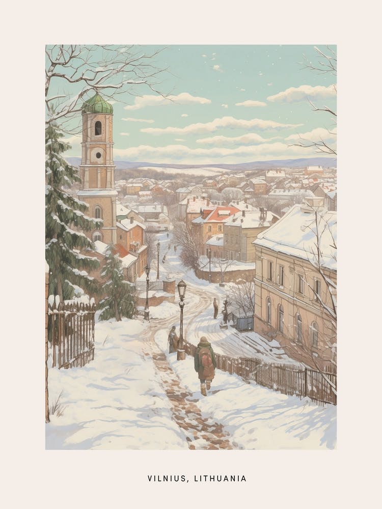 Vintage Winterposter Vilnius Litauen 1