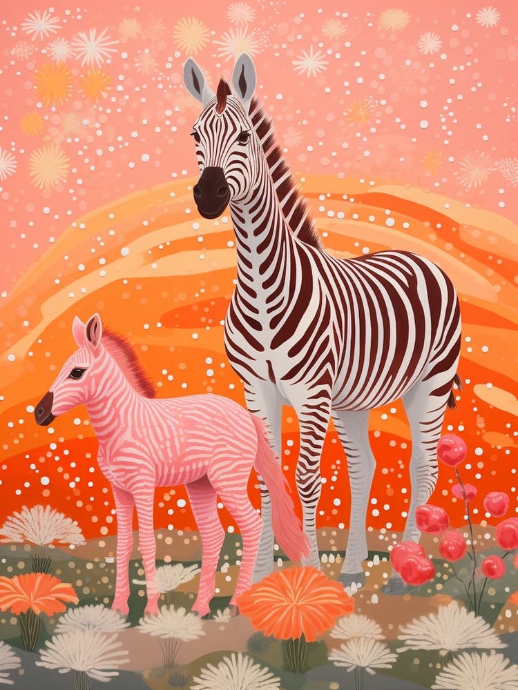 Zebra Mother & Calf Pink & Orange 3