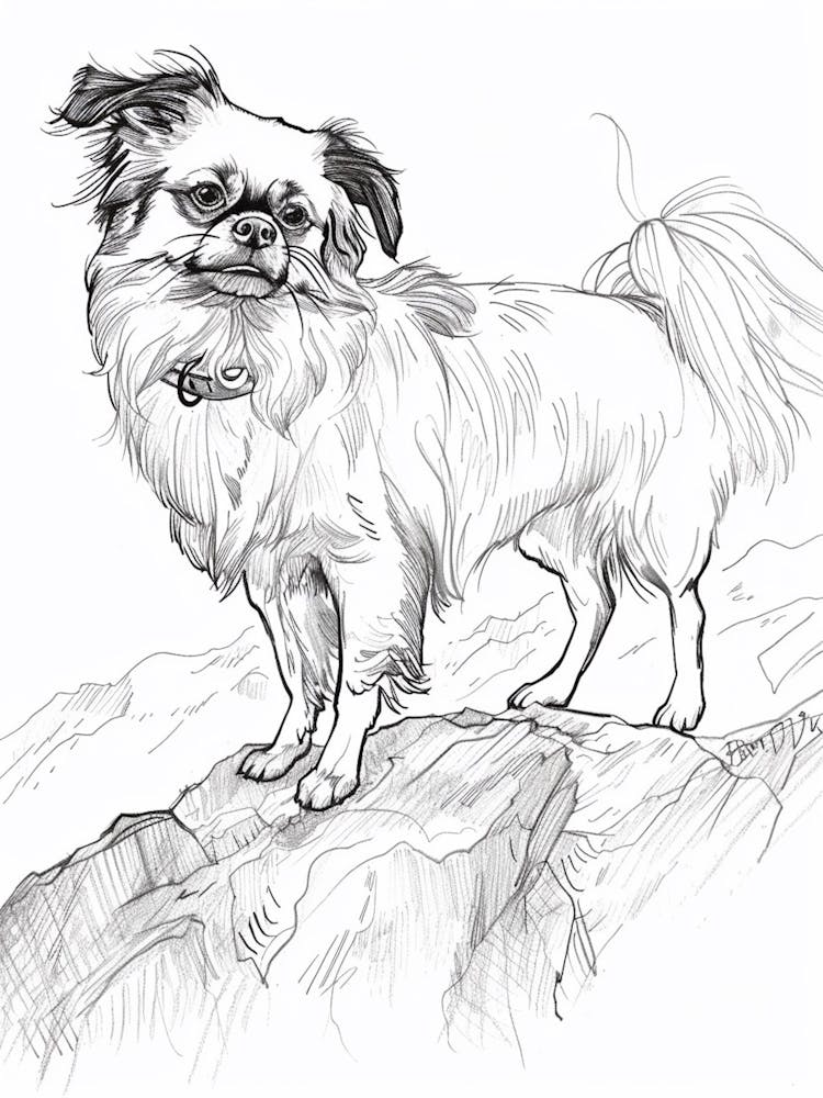 Dog On A Cliff Line Sketch