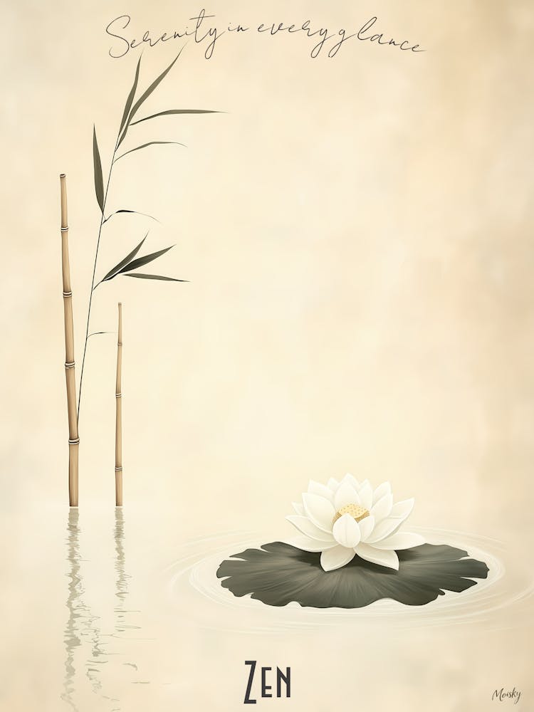 Serene Bamboo And Lotus Zen, soft palette watercolor minimalist Calm Poster
