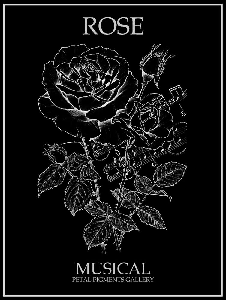 Rose Musical Line Drawing 4 Poster Inverted