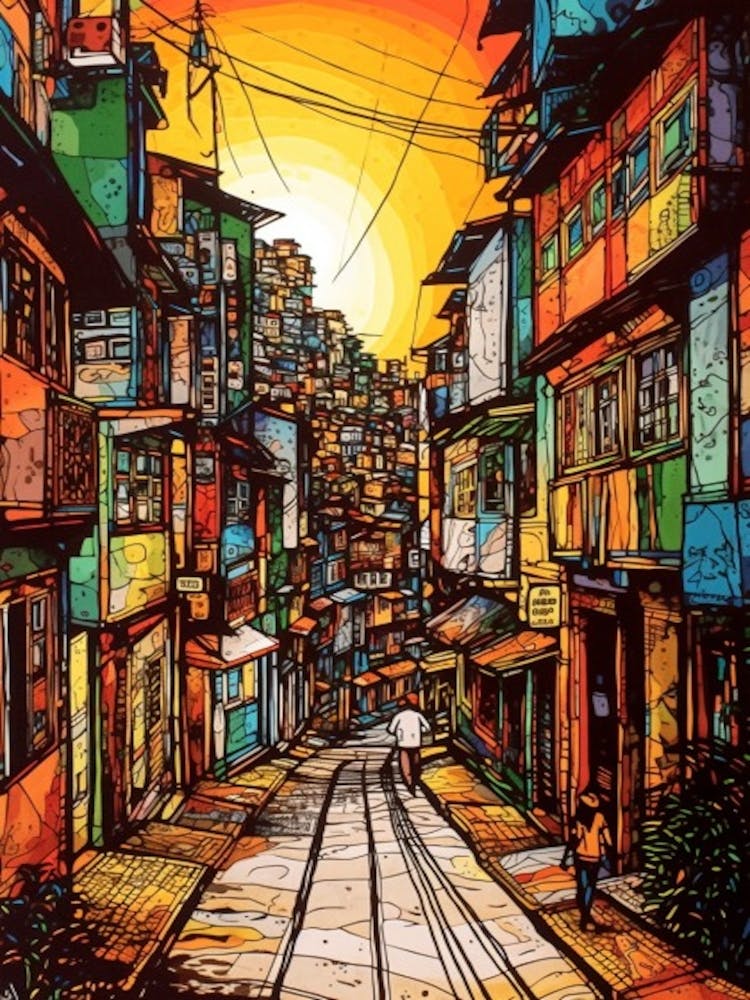 Painting Of Rio De Janeiro  In The Style Of Line Art 2