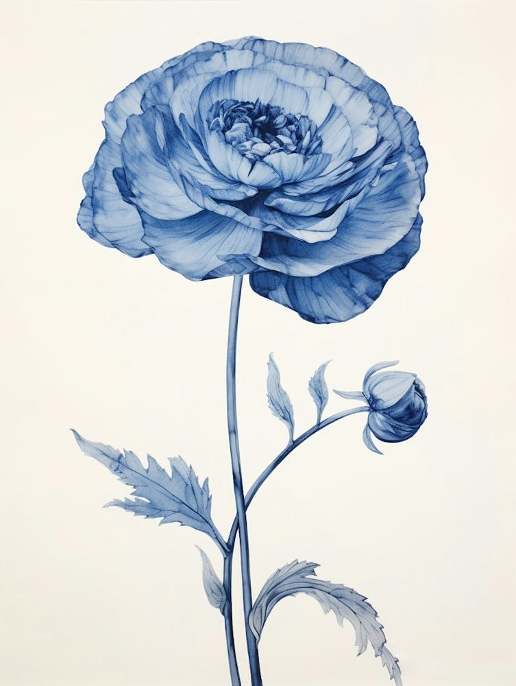 Blue Botanical Ranunculus 2