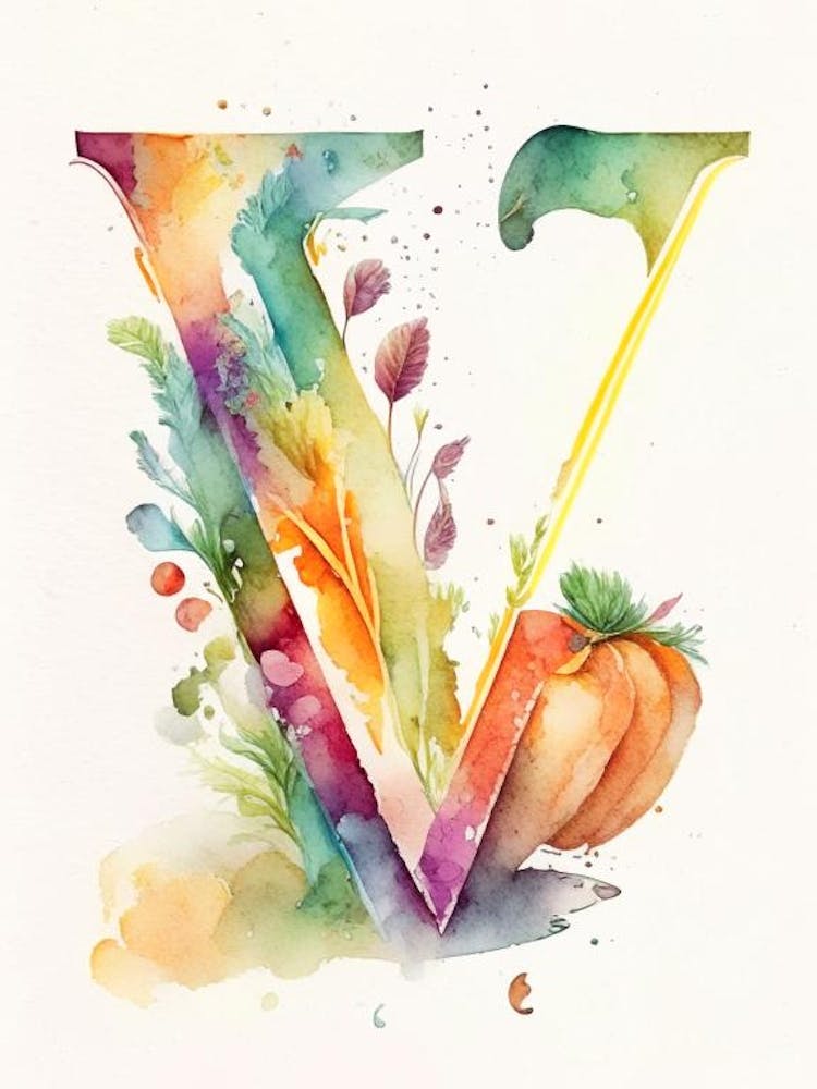 V  Vegetable Soup, Letter, Alphabet Storybook Watercolour 1