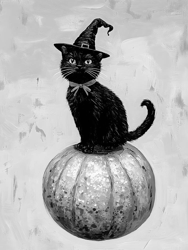 Black Cat On Pumpkin