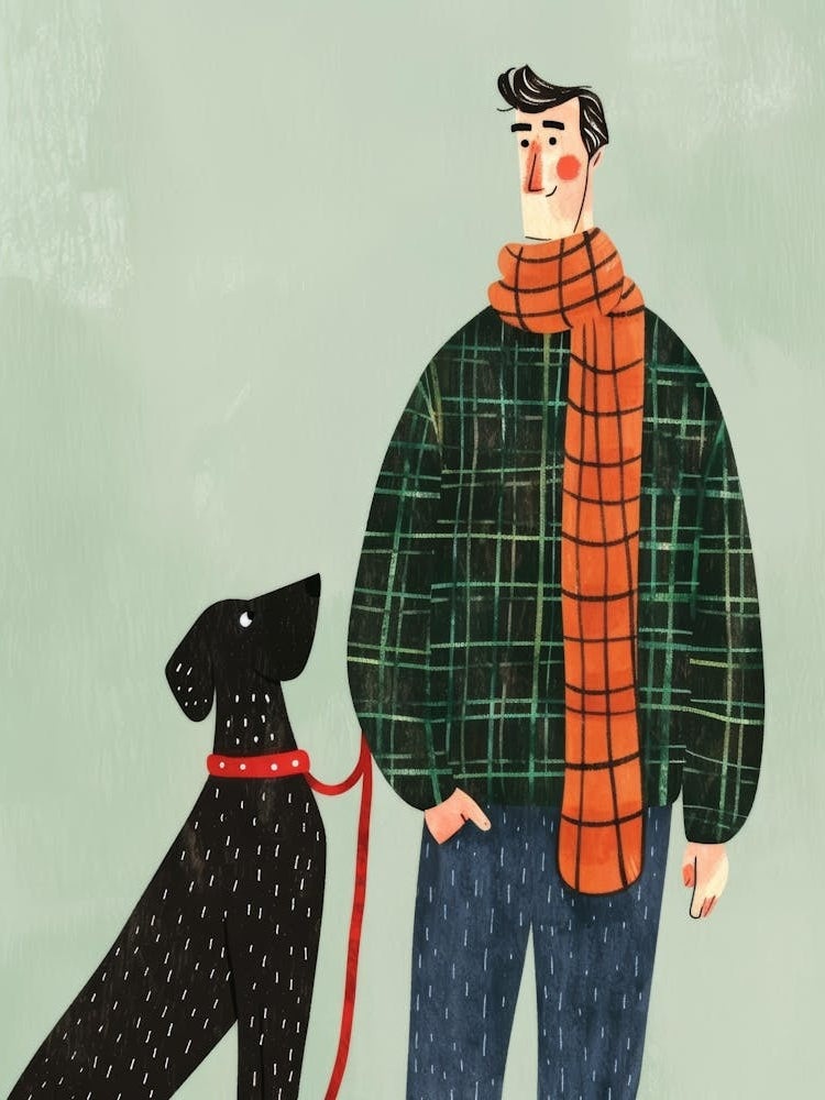 Illustration Of A Man And His Dog 2