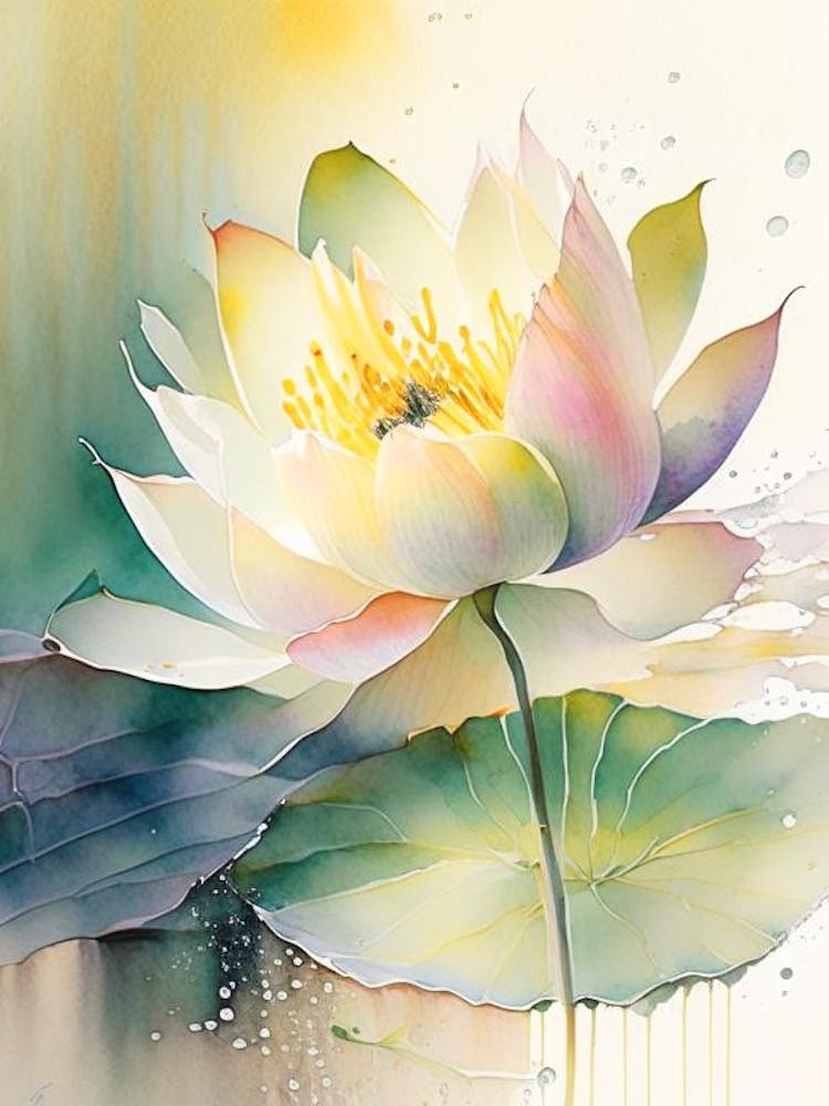 Amur Lotus Storybook Watercolour 1