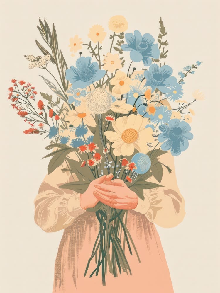 Spring Girl With Blue Flowers 3