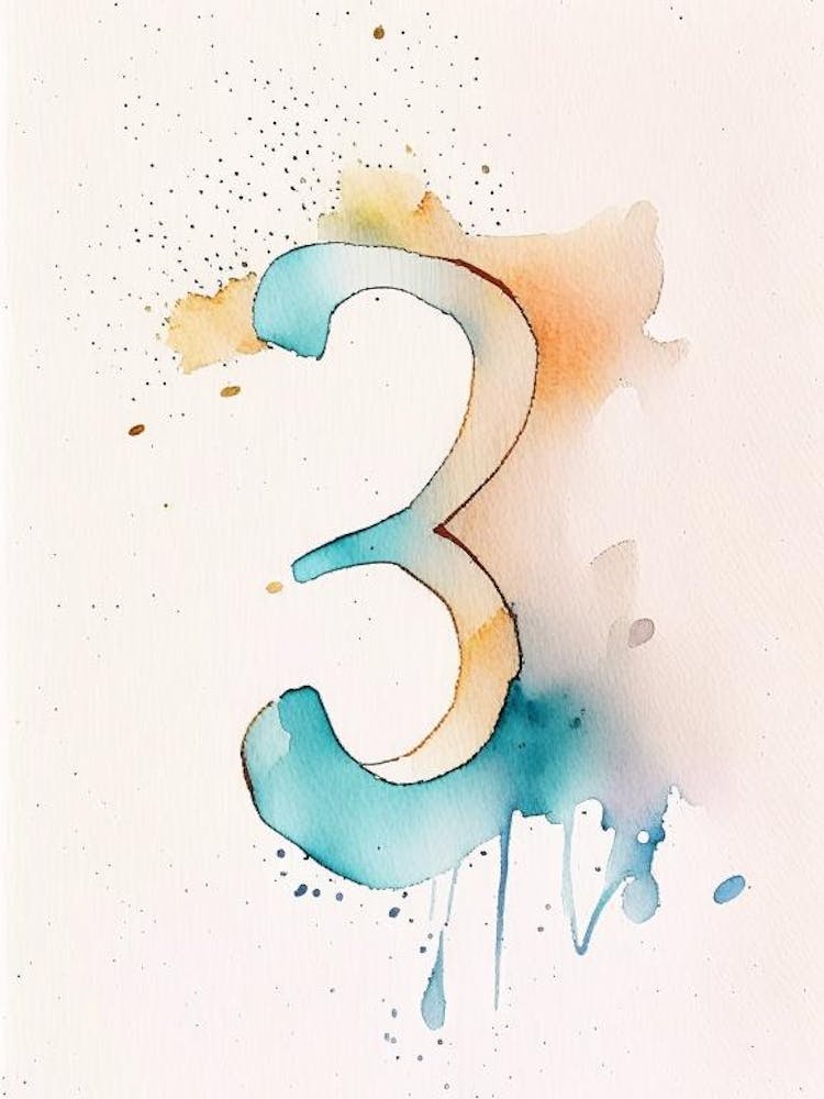 3, Number, Education Minimalist Watercolour 2