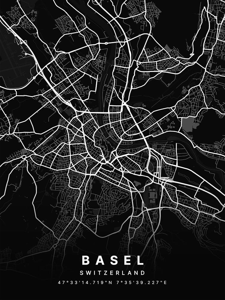 Basel Switzerland Black Map